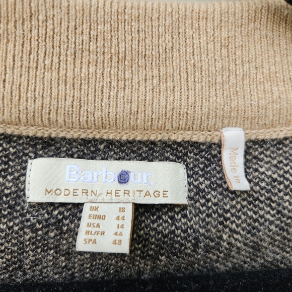 Barbour Glendevon Knit wool blend black and tan plaid boxy cardigan size 14 - Picture 3 of 5